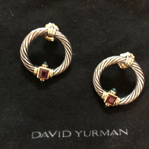 David Yurman 14K Sterling Gemstone Cable Earrings - Picture 3 of 12